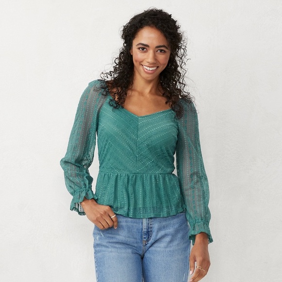 LC Lauren Conrad Tops - NWT LC Lauren Conrad Puff Sleeve Lace Peplum Blouse